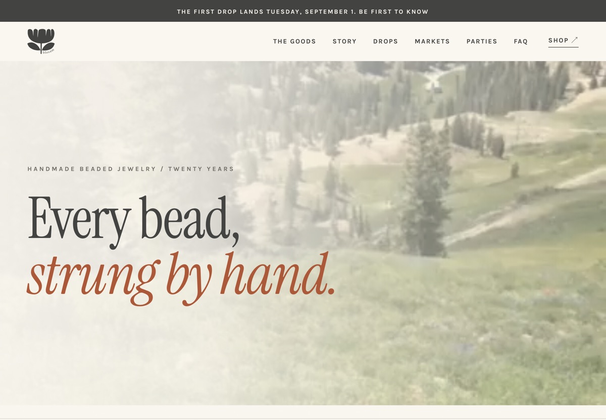 The blosam website, built by Wabi Sabi