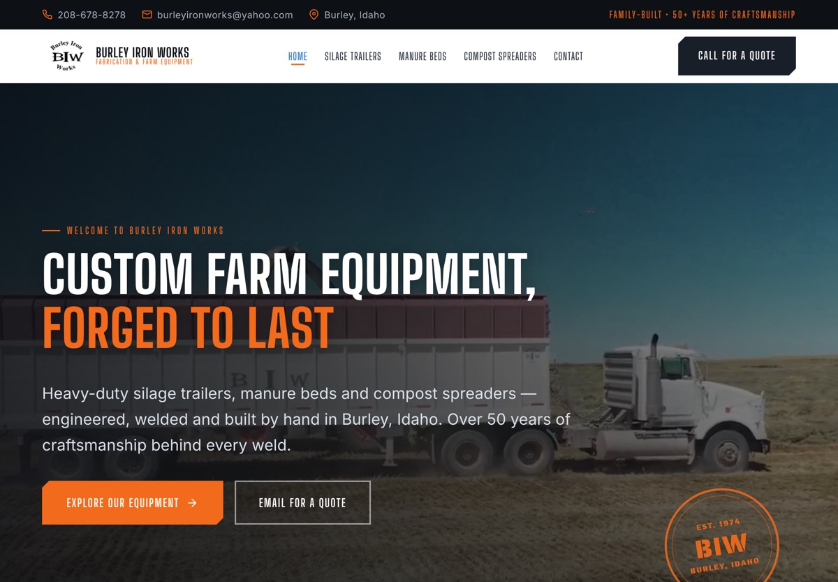 The Burley Iron Works website, built by Wabi Sabi
