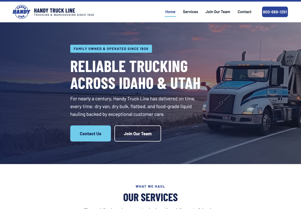 The Handy Truck Line website, built by Wabi Sabi