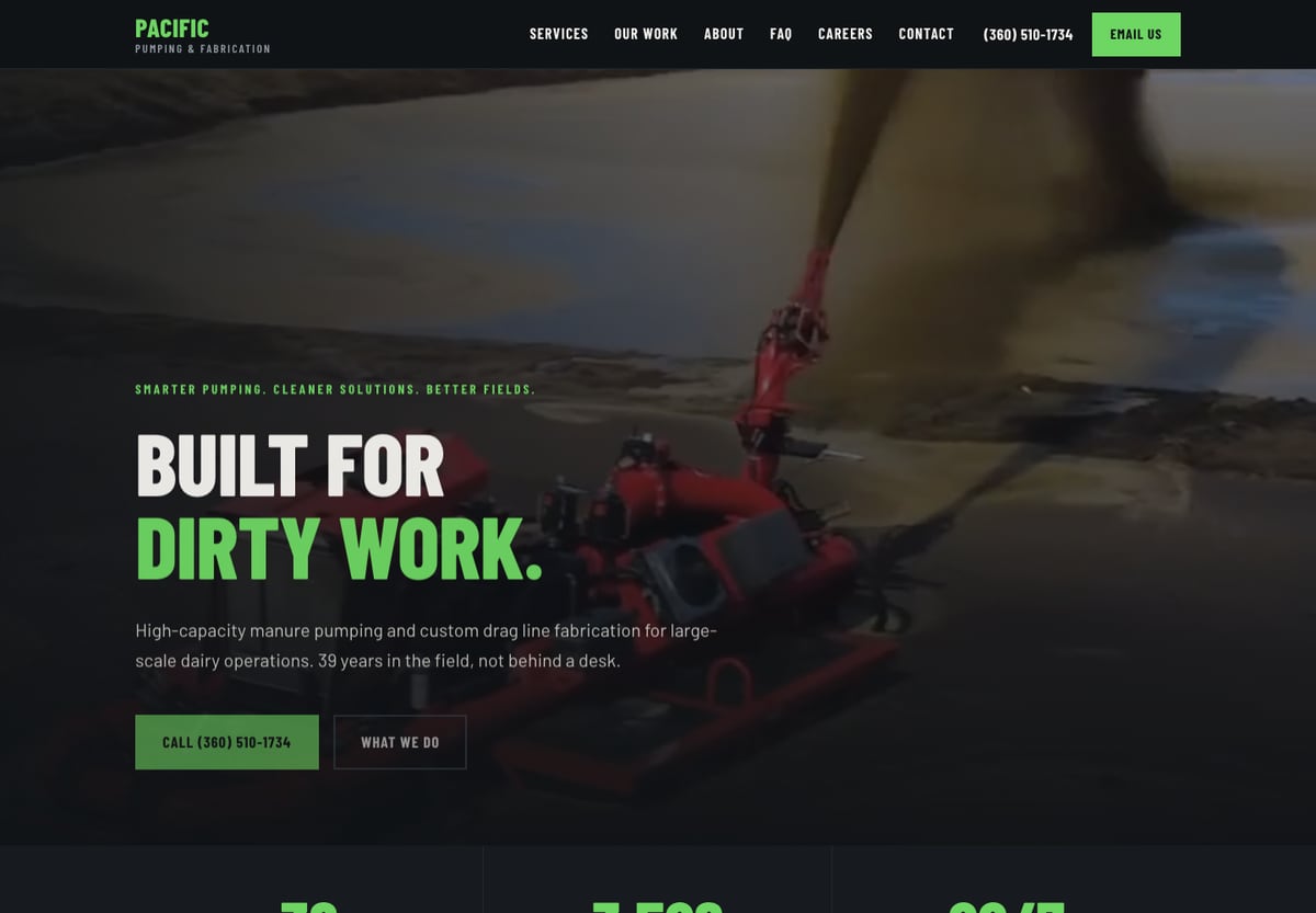 The Pacific Pumping & Fabrication website, built by Wabi Sabi